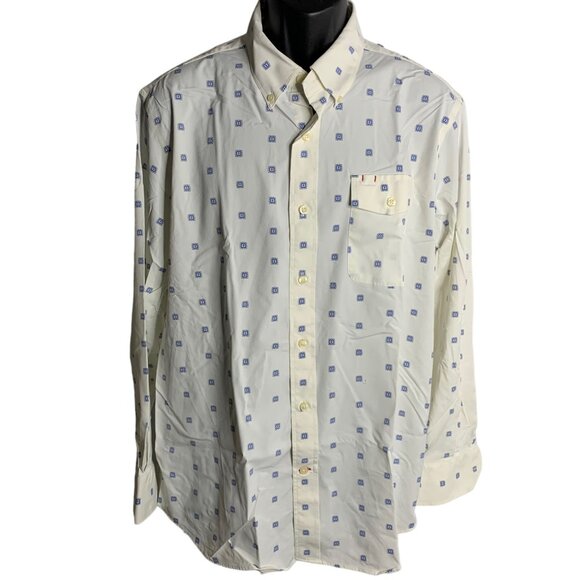Cremieux Performance Button Down Shirt XL White Nylon Geometric Stretch Pocket - Picture 1 of 6